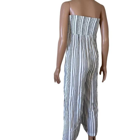 Lascana Tie Front Culotte Jumpsuit wide leg strapless wuite blue Romper SZ 4 - Picture 11 of 12